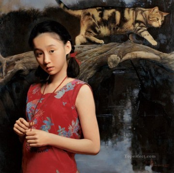 中国 Painting - 雨を聞いてください WYD 中国の女の子